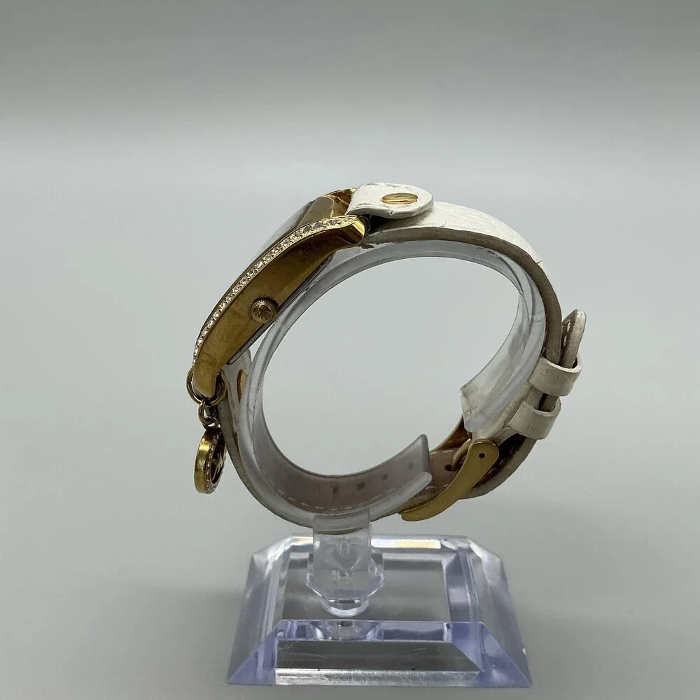 Michael Kors Womens Watch 26mm Gold Dial Crystala Leather MK-2213 New Battery
